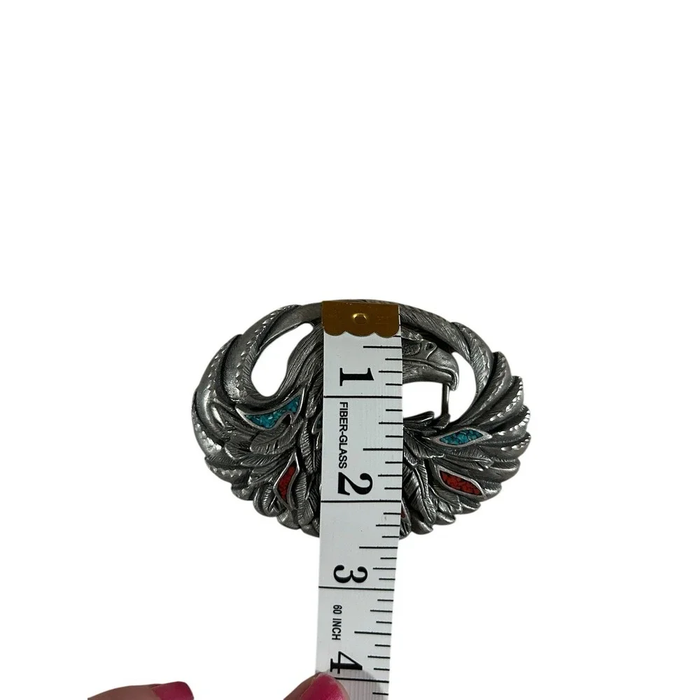 Turquoise Coral Eagle Biker Veteran Native American 2002 Vintage‎ Belt Buckle